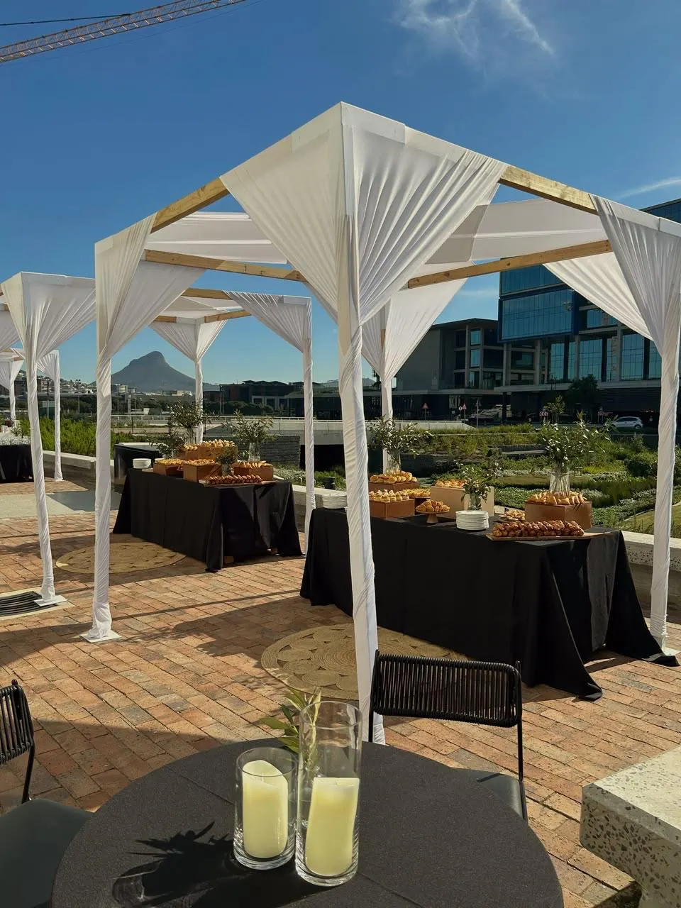 Outdoor event styling by Her Legacy Consulting with Lion's Head in the background, Cape Town